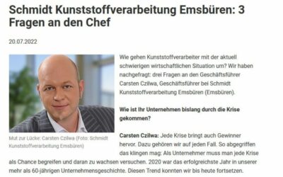 3 Fragen an den Chef Carsten Czilwa – Kunststoff Information www.kiweb.de – erschienen am 18.07.2022