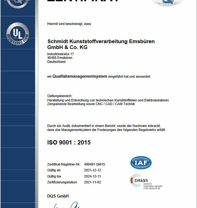 ISO 9001:2015 – erfolgreiches Audit – Verlängerung bis 2024