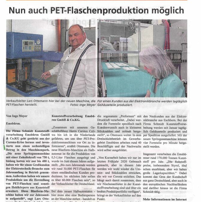 Nun auch PET-Flaschenproduktion möglich! – Wirtschaftsecho 22.10.2021