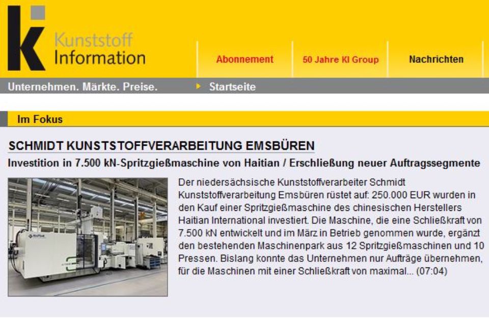 Schmidt im Fokus bei www.kiweb.de – eine der erfolgreichsten Medien für die Kunststoffindustrie