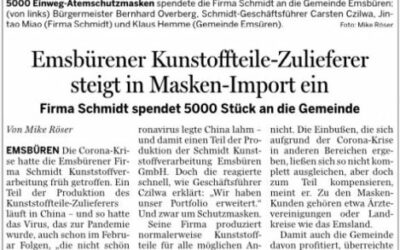 Schmidt steigt in Masken-Import ein! Geschenk an die Gemeinde Emsbüren!
